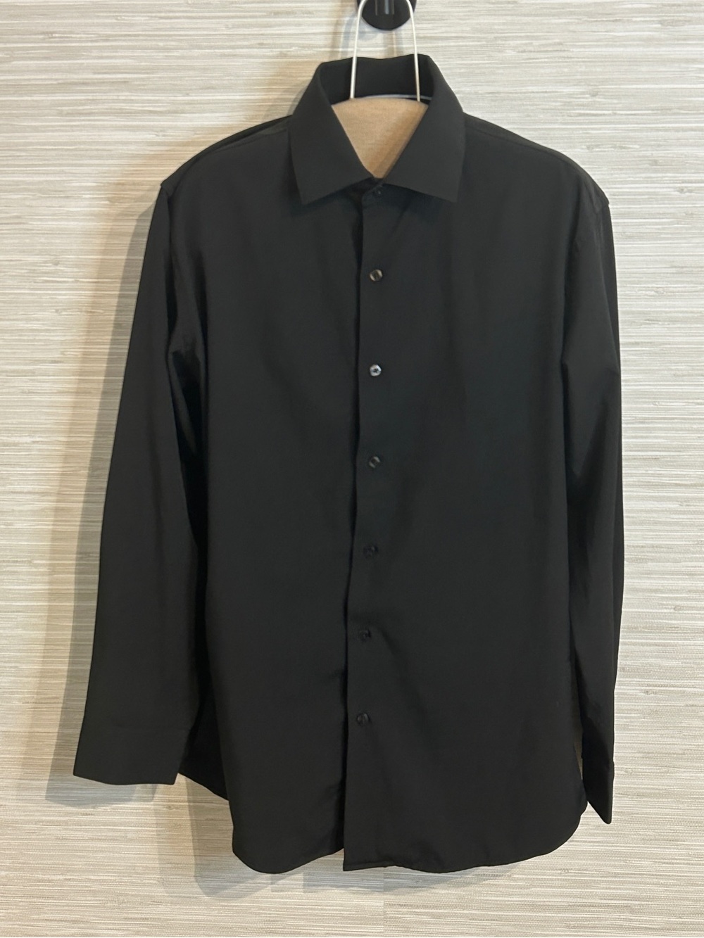 Christian Aujard Paris Mens Medium Fitted Black Stretch Button Front Dress Shirt